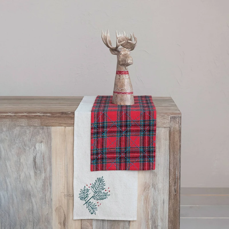 Hello Honey® 108" Red & Green Plaid Brushed Cotton Flannel Quilted Table Runner