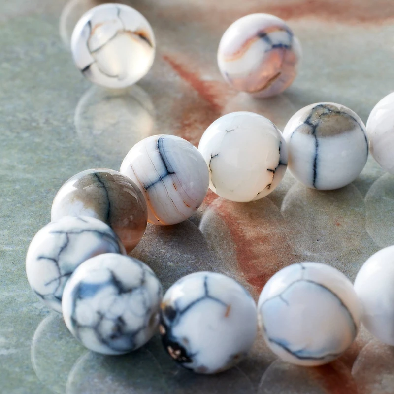 Black & White Fire Agate Round Beads by Bead Landing
