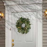 24" Warm White LED Magnolia Mix Pine Wreath