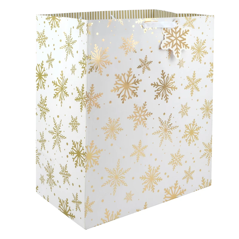 Jumbo White with Gold Snowflake Gift Bag by Celebrate It™