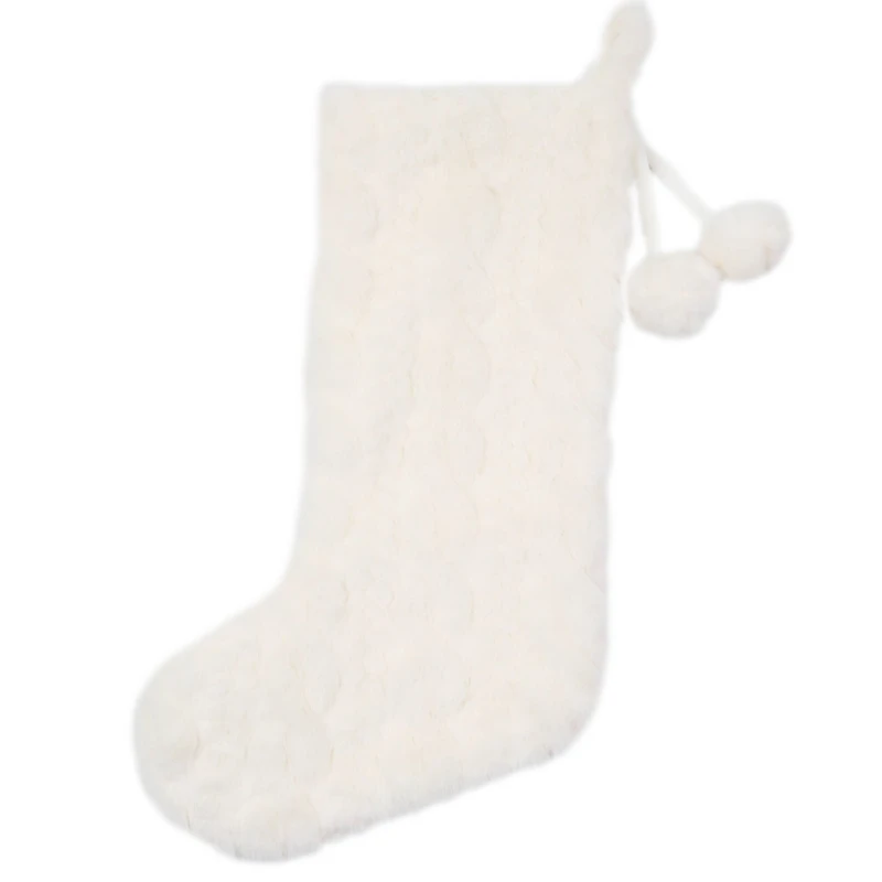 18" White Faux Fur Stocking with Pom Poms by Ashland®