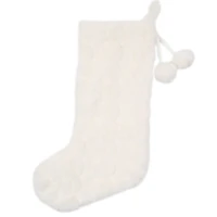 18" White Faux Fur Stocking with Pom Poms by Ashland®