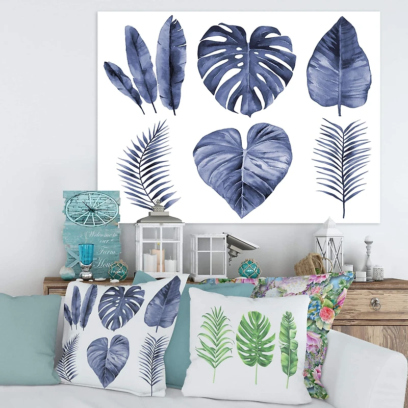 Designart - Tropical Blue Watercolour Leaves I