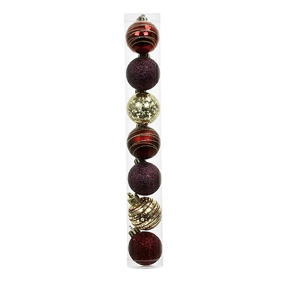 7 Pack 1.5" Burgundy, Red & Gold Shatterproof Ball Ornaments by Ashland®