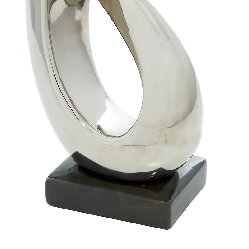 17" Silver Ceramic Abstract Loop Sculpture