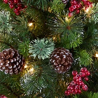 4ft. Pre-Lit Pine Iced Berry Pine Entrance Tree in Gold Urn, Clear Lights