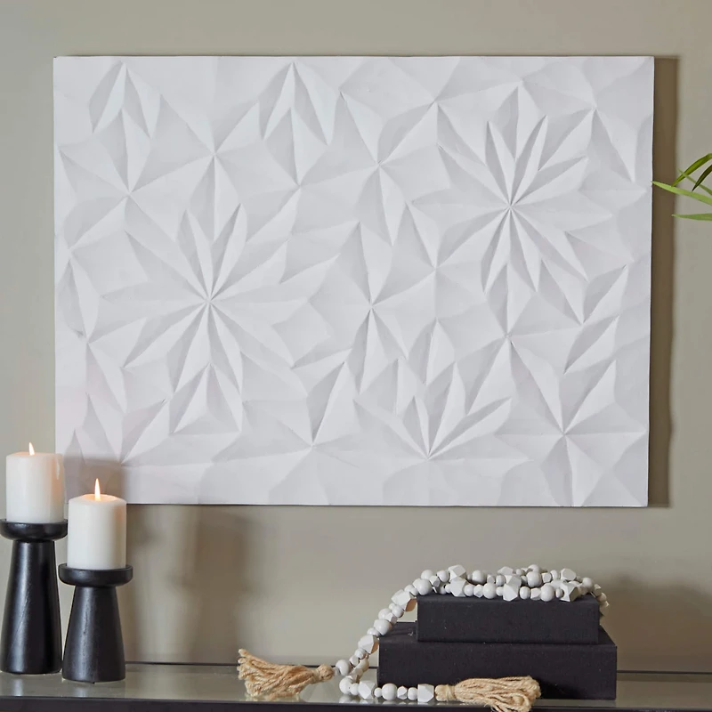 CosmoLiving by Cosmopolitan White Wood Carved Geometric Wall Decor 24" x 2" x 32"