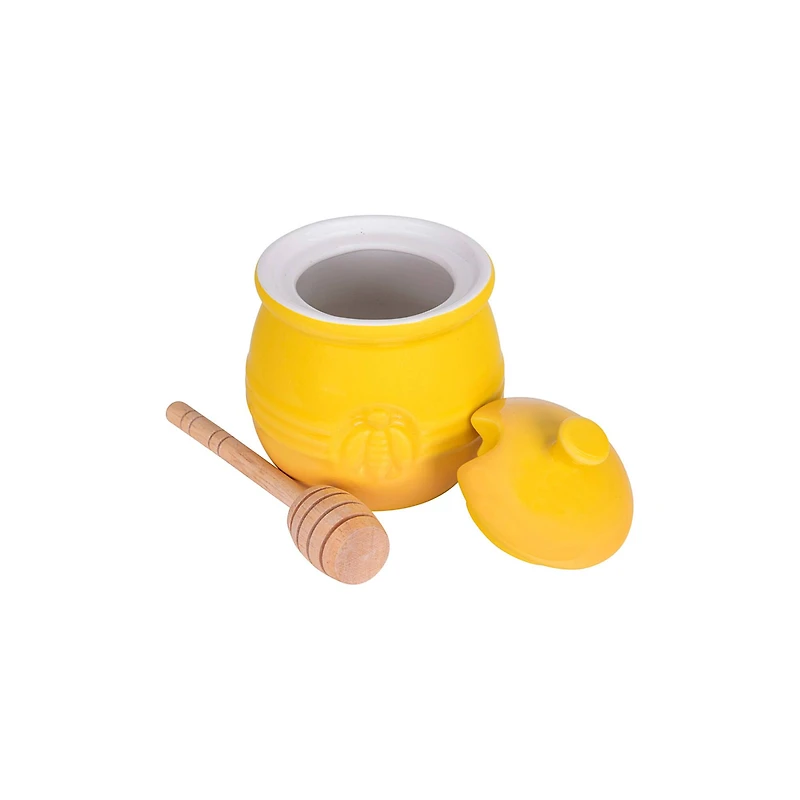 Hello Honey® 4.3" Yellow Ceramic Honey Pot & Wood Dipper