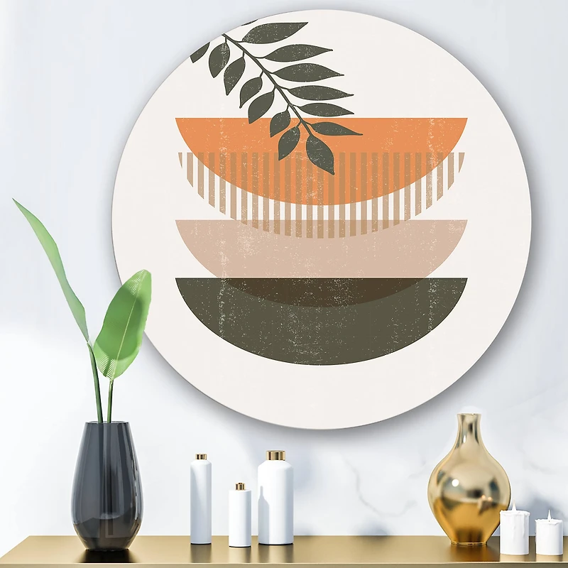 Designart - Abstract Geometrical Sun and Moon With Leaf II