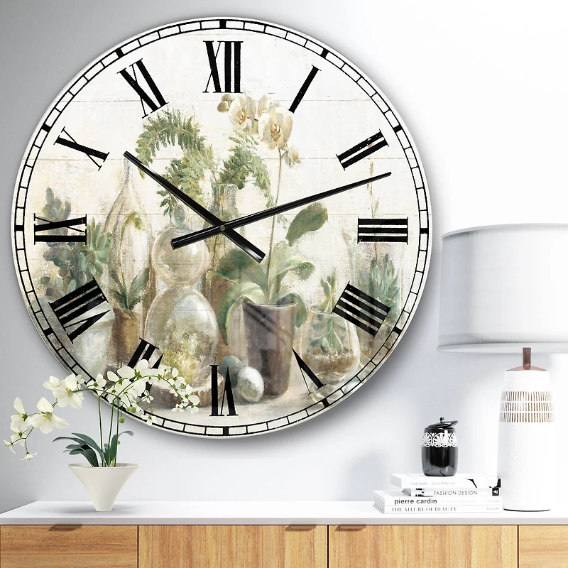 Designart 'Greenhouse Orchids Farmhouse Wall Clock