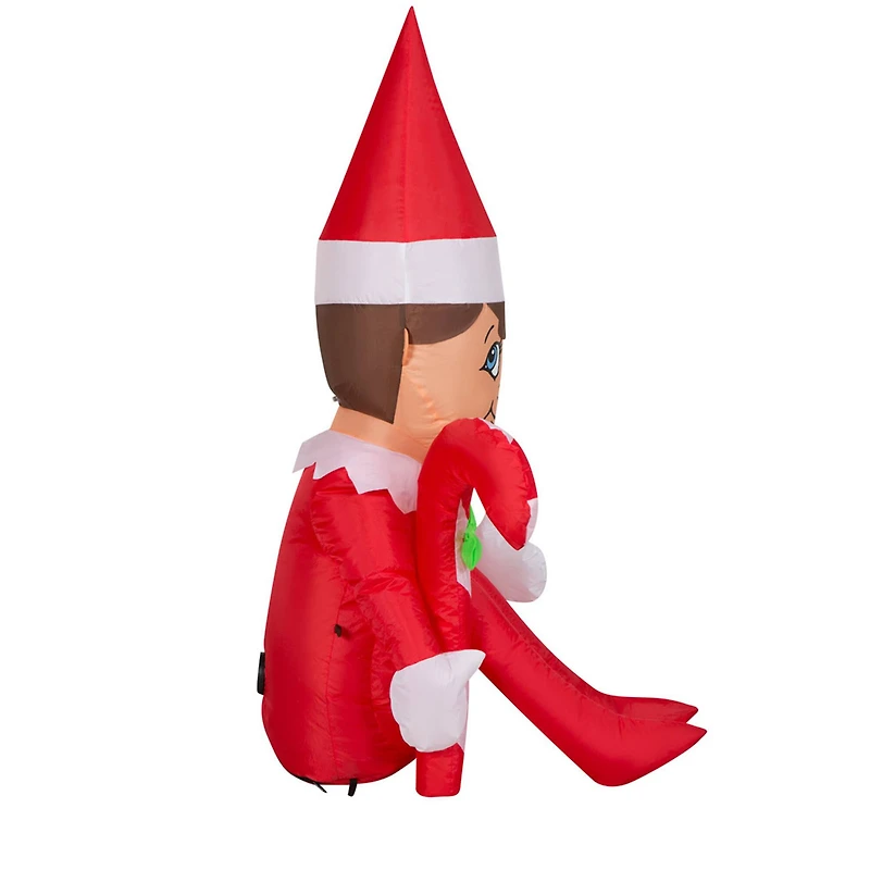 3.5ft. Airblown® Inflatable Christmas Elf on the Shelf Hugging Candy Cane