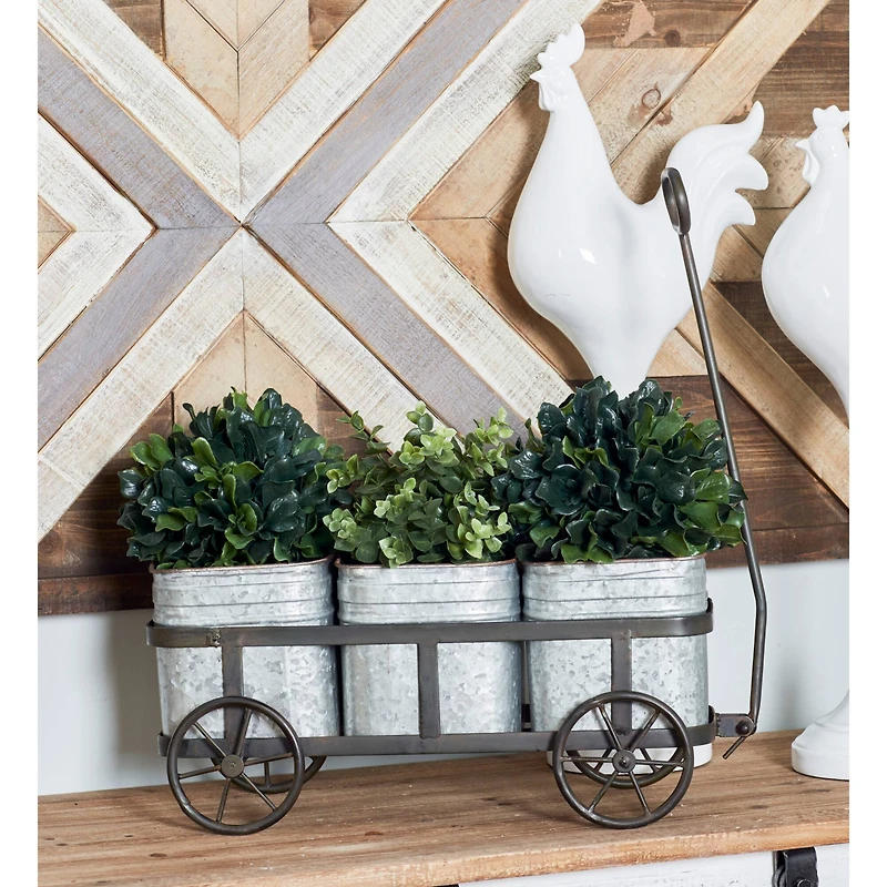 Silver Metal Farmhouse Wagon Planter