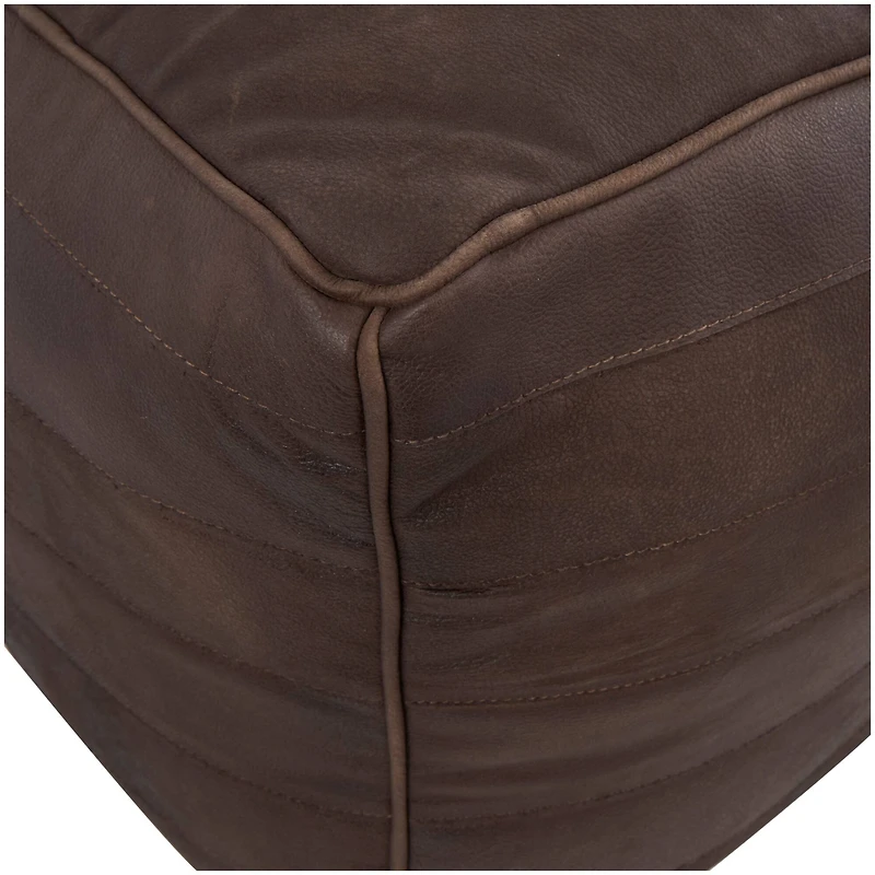 21" Leather Pouf with Linear Panels