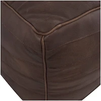 21" Leather Pouf with Linear Panels
