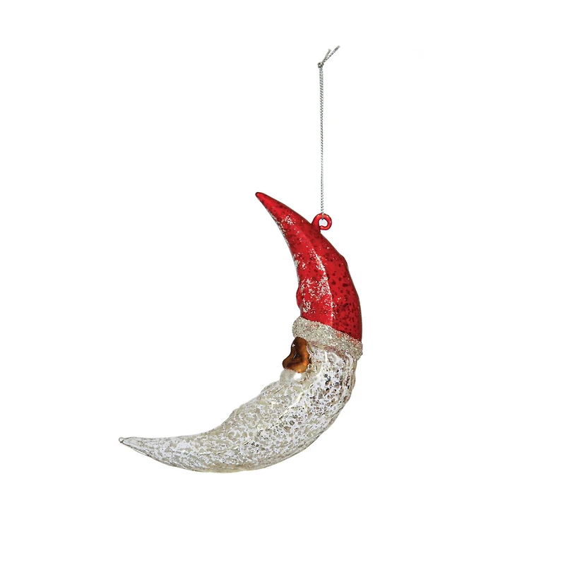 Hello Honey® Hand-Painted Mercury Glass Santa Moon Ornament