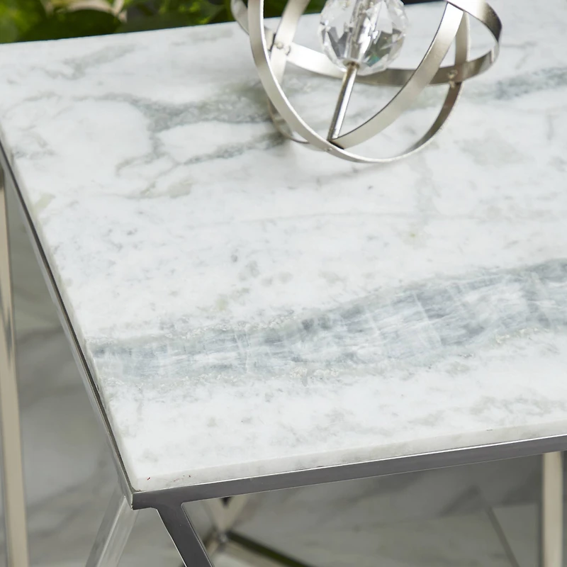 Silver Marble & Stainless Steel Modern Accent Table