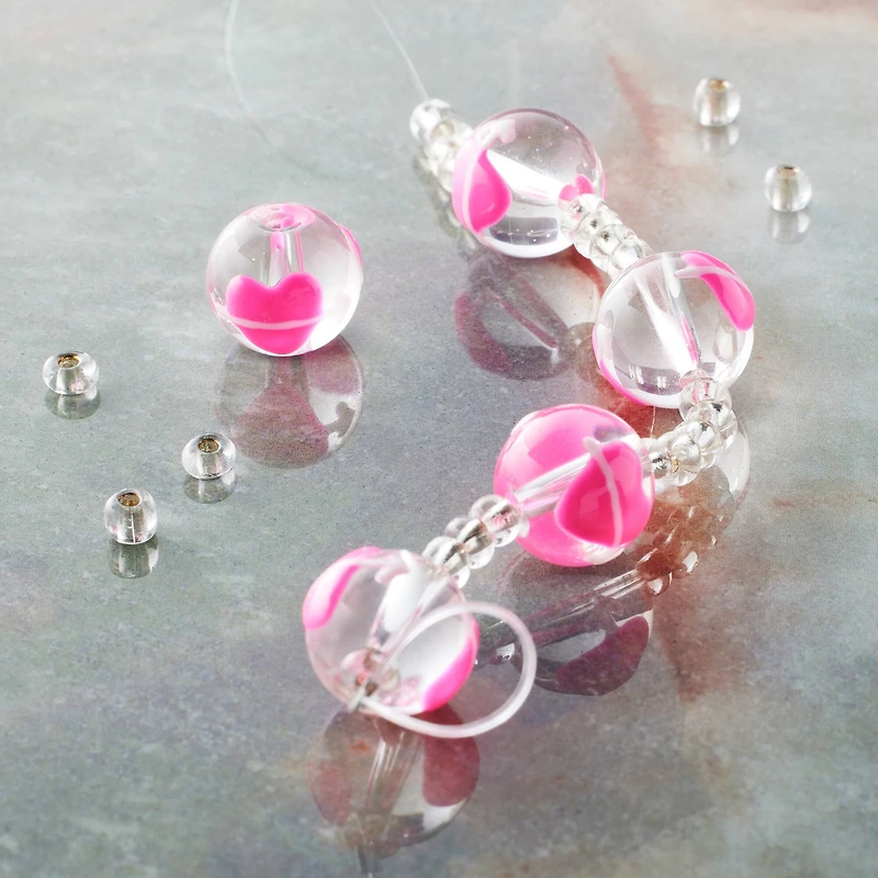 Pink Heart Painted Glass Beads, 11mm by Bead Landing™