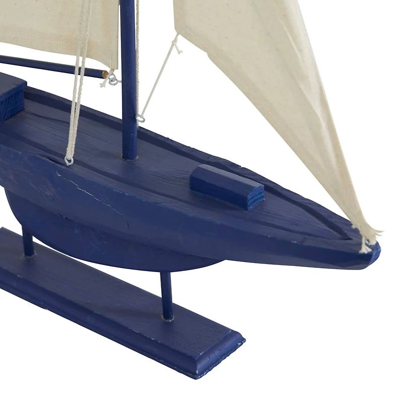 Coastal Dark Blue Wooden Sailboat Sculpture, 28" x 17" x 3"