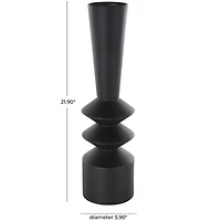 22" Black Metal Art Deco Style Fluted Vase