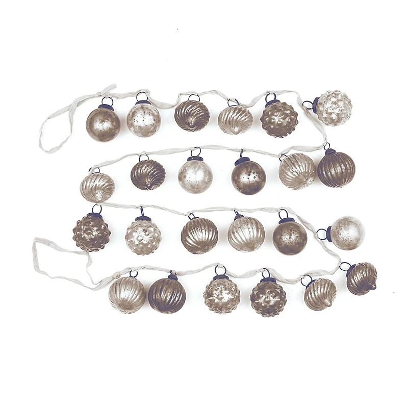 Hello Honey® 6ft. Silver & White Embossed Mercury Glass Ornament Garland
