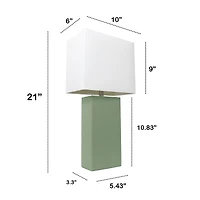 Lalia Home Lexington 21" Sage Green Leather Base Table Lamp