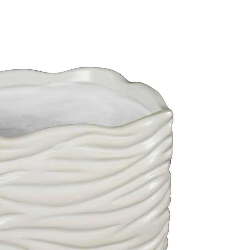 White Wavy Ribbed Ceramic Planter Set