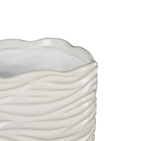 White Wavy Ribbed Ceramic Planter Set