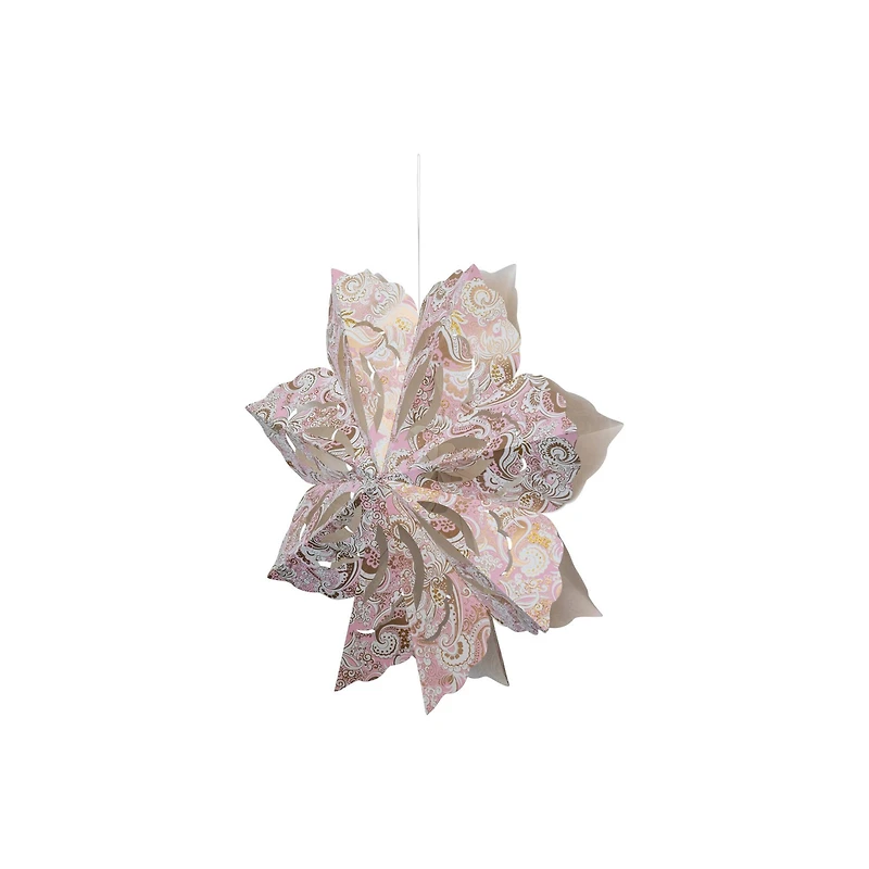 Hello Honey® 25" LED Pink, White & Gold Printed Paper Folding Snowflake Ornament with Paisley Pattern