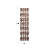 Hello Honey 108" x 14" Cream, Brown & Orange Plaid Woven Cotton Table Runner