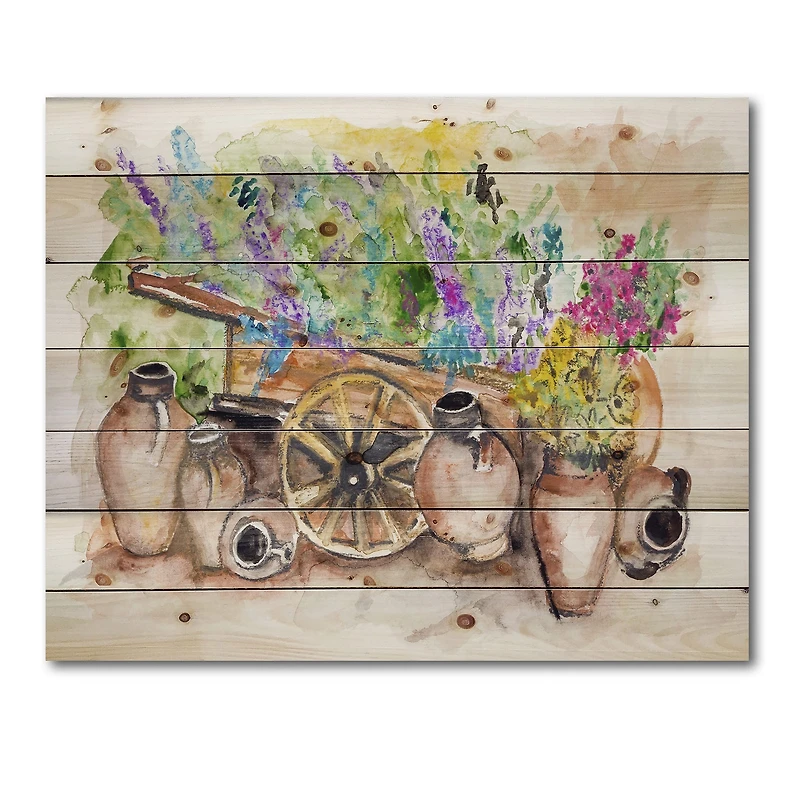 Designart - Lavender Flowers On Ancient Cart
