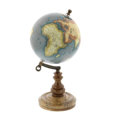 10" Brown Marble and Metal Traditional Globe