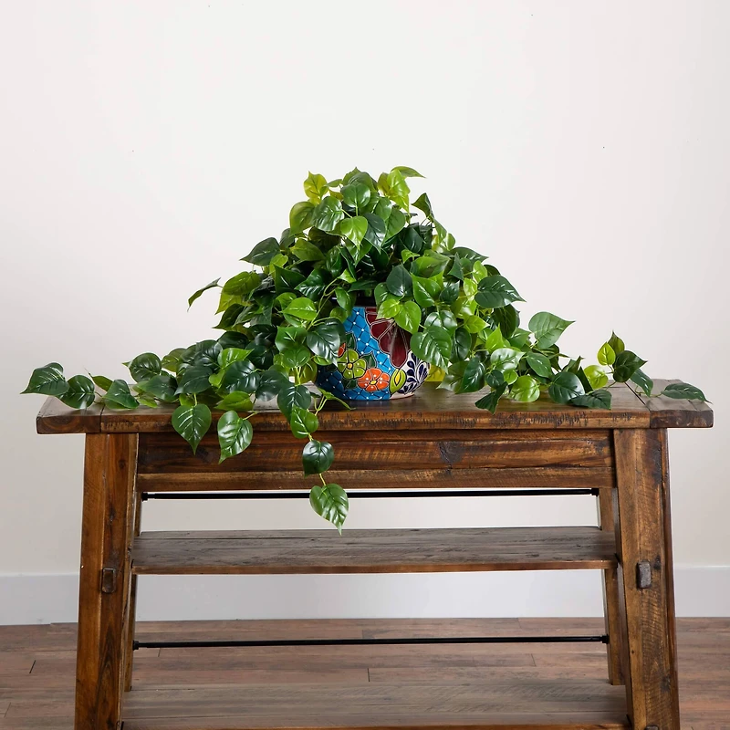 3.5ft. UV-Resistant Artificial Philodendron in Handmade Mexican Talavera Ceramic Planter