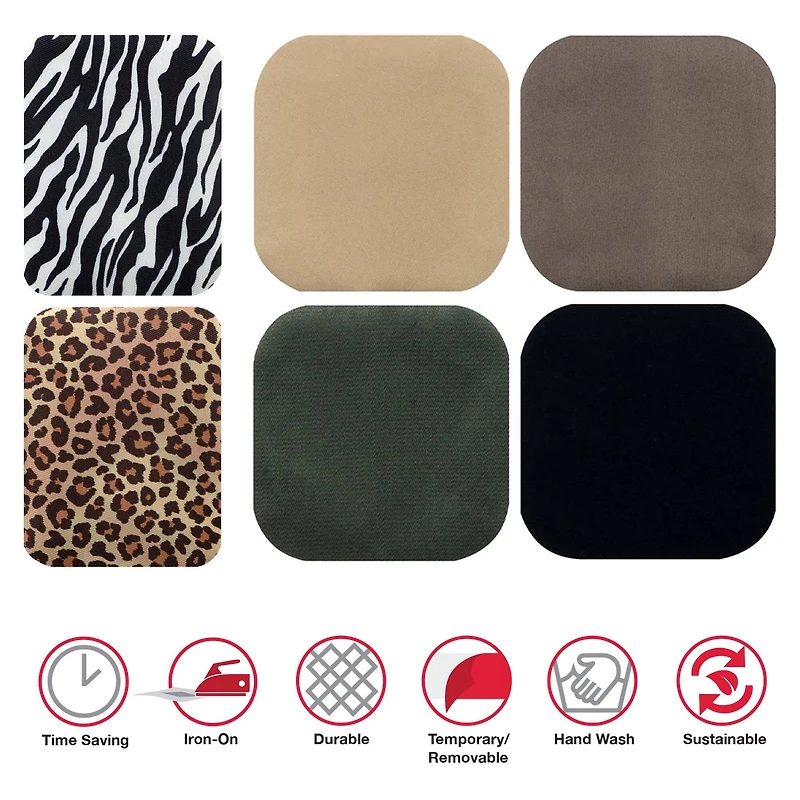 SINGER® Animal Print & Khaki DIY Iron-On Fabric Patch Kit with 2 Bonus Stencils