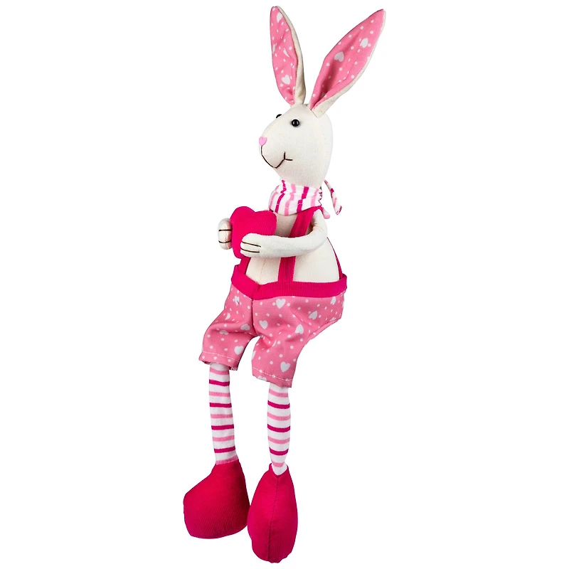 16.5" Pink & Cream Sitting Boy Easter Rabbit Figure with Dangling Legs