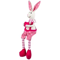 16.5" Pink & Cream Sitting Boy Easter Rabbit Figure with Dangling Legs