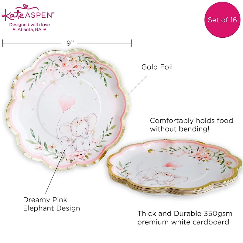 Kate Aspen® 9" Pink Elephant Baby Shower Premium Paper Plates, 16ct.