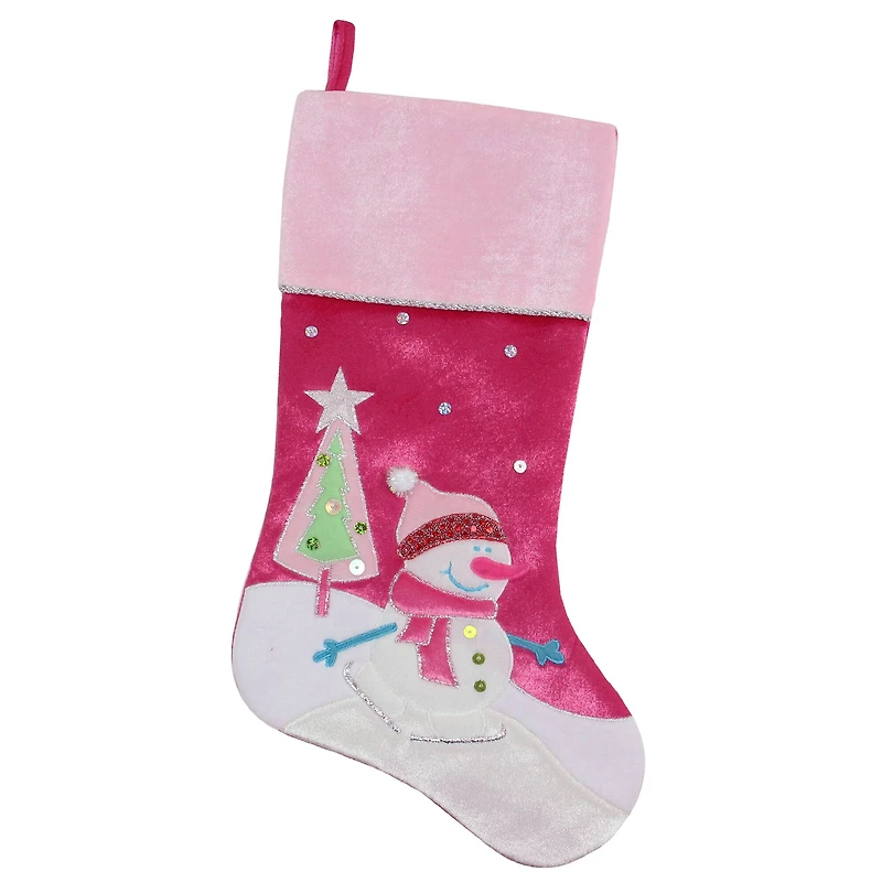 20.5" Embroidered Ice Skating Snowman & Christmas Tree Stocking