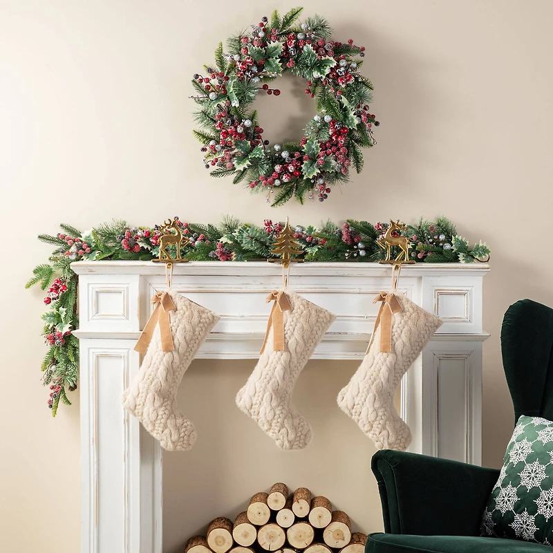 Glitzhome® 21"L Milk Coffee Twisted Faux Marten Fur Christmas Stocking with Bow