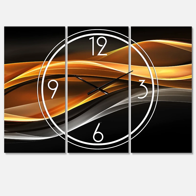 Designart Gold Silver Inward Lines Modern 3 Panel Wall Clock