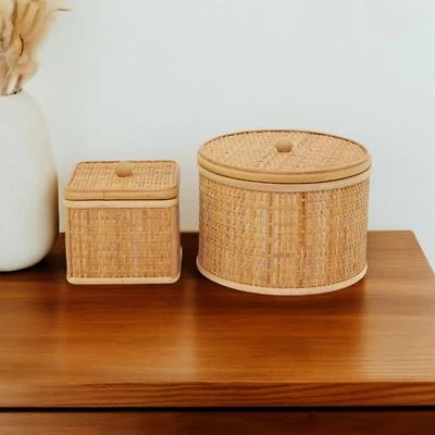 Novogratz Brown Rattan Storage Box Set