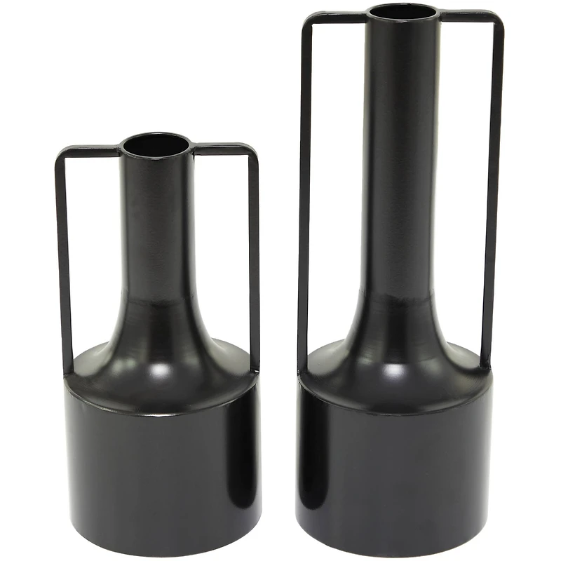 The Novogratz Black Metal Vase with Handles Set of 2 16", 12"