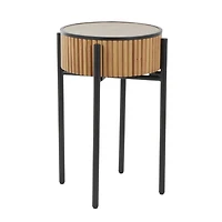 26.5" Brown Wood Handmade Slatted Side End Accent Table with Black Legs