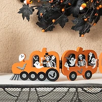 Glitzhome® 16" Halloween Skeletons & Ghosts Hinged Pumpkin Train Décor
