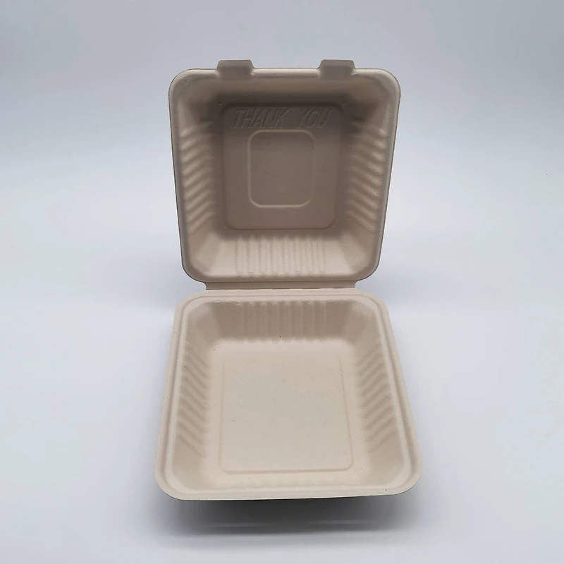 9" Natural Beige Single-Compartment Hinged Compostable Take Out Containers, 200ct.