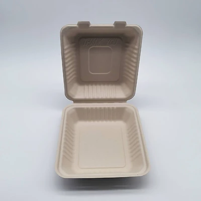 9" Natural Beige Single-Compartment Hinged Compostable Take Out Containers, 200ct.