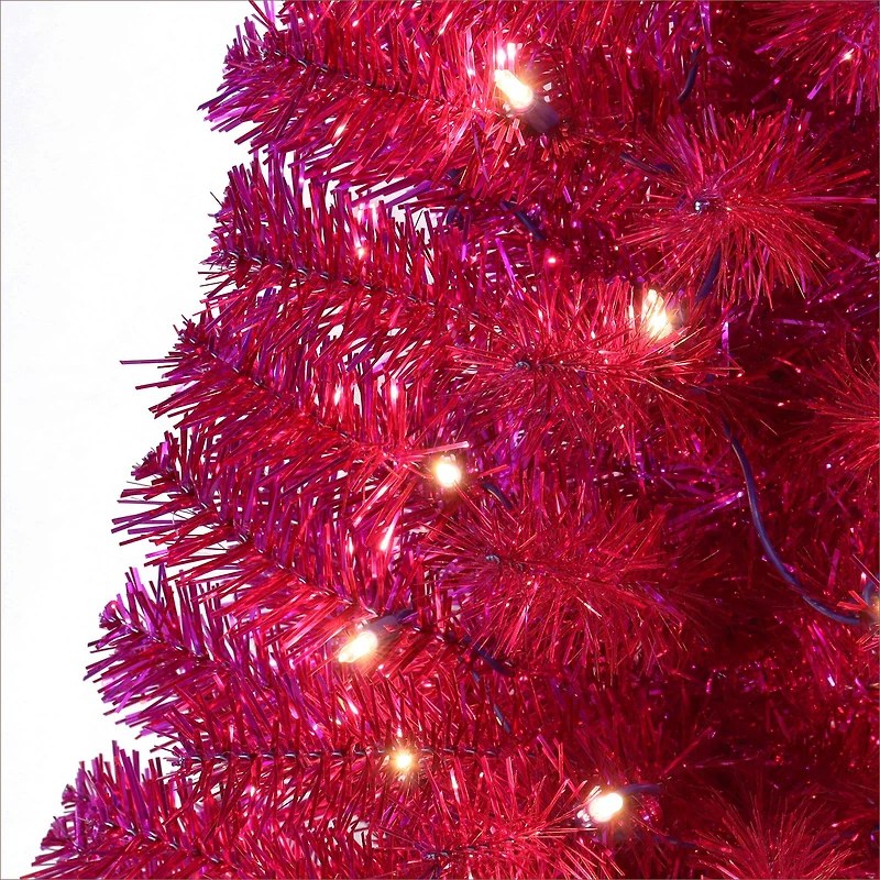 4.5ft. Pre-Lit Amaranth Tinsel Artificial Christmas Tree, Clear Lights
