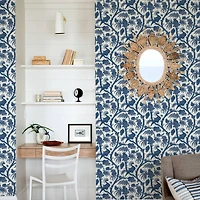 Scalamandre Indigo Balinese Peacock Peel & Stick Wallpaper