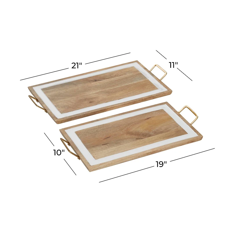 White & Brown Mango Wood Modern Tray Set