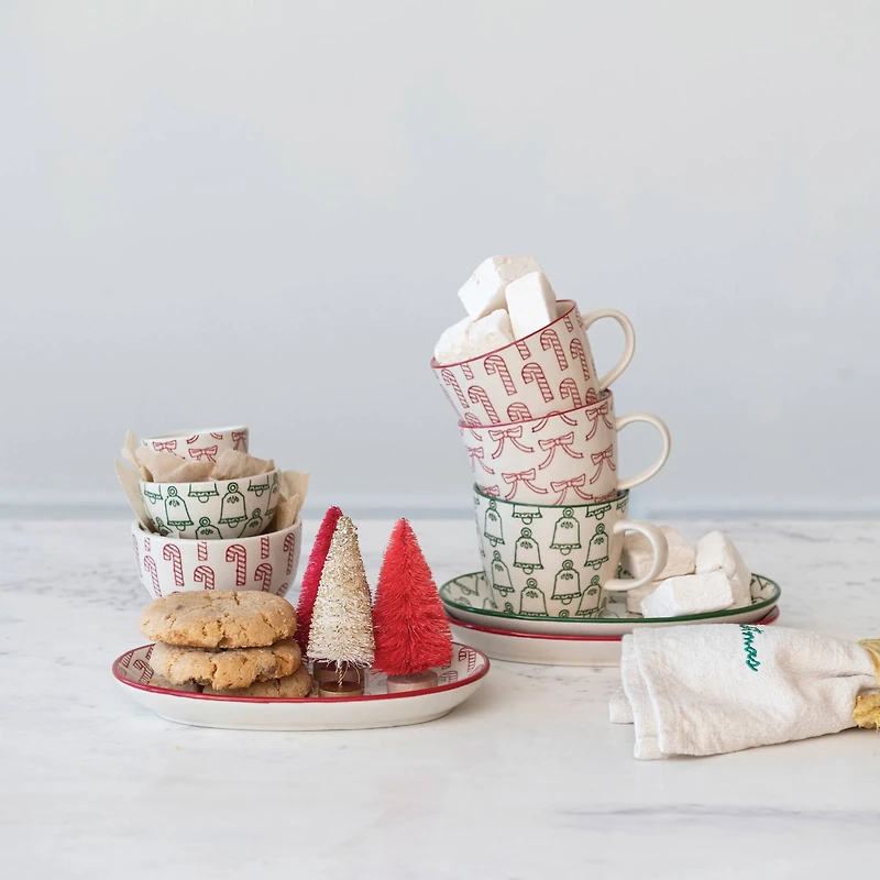 Hello Honey® 10oz. Holiday Pattern Hand-Stamped Stoneware Mug Set