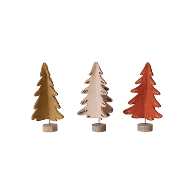 Hello Honey® 26" Wool Felt Tree Set with Color Contrasting Stitch & Wood Slice Base